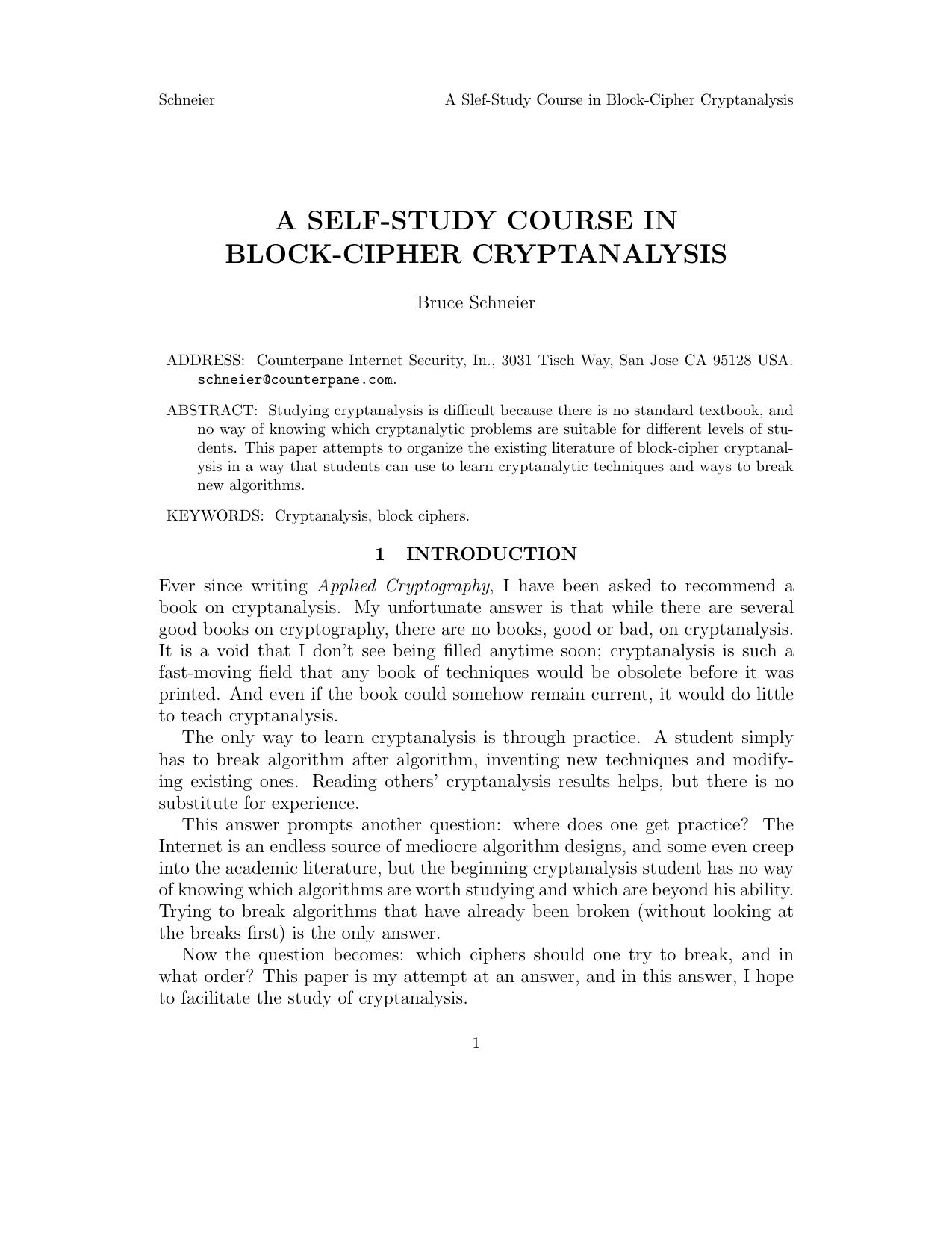 A Self-Study Course in Block-Cipher Cryptanalysis