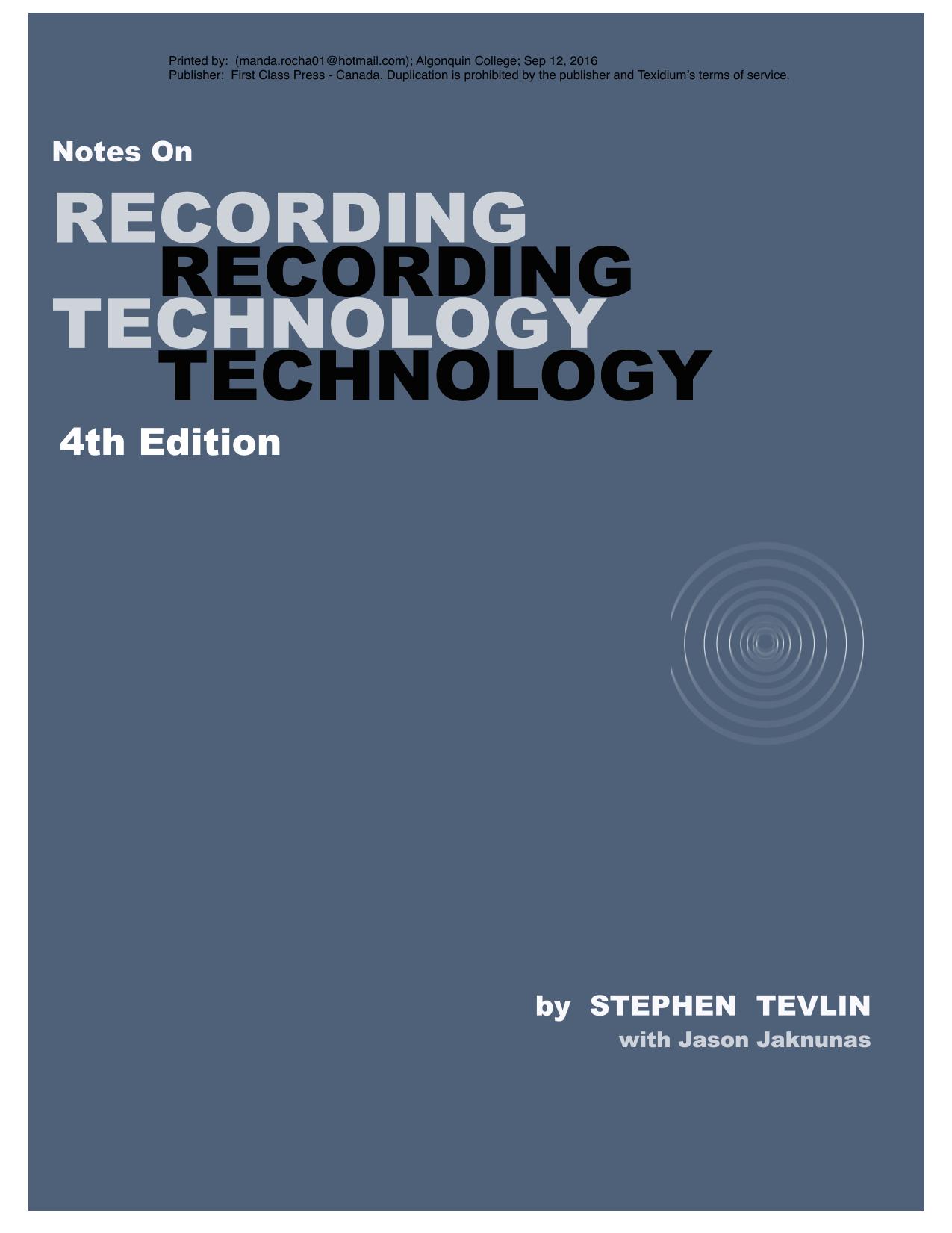Notes on Recording Technology